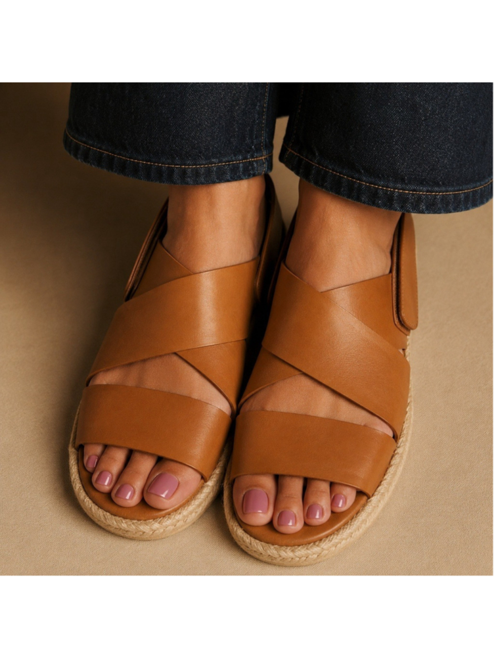 Vince Tenison Leather Espadrille Sandals Hazelnut Slingback Sz 8 - Picture 14 of 14